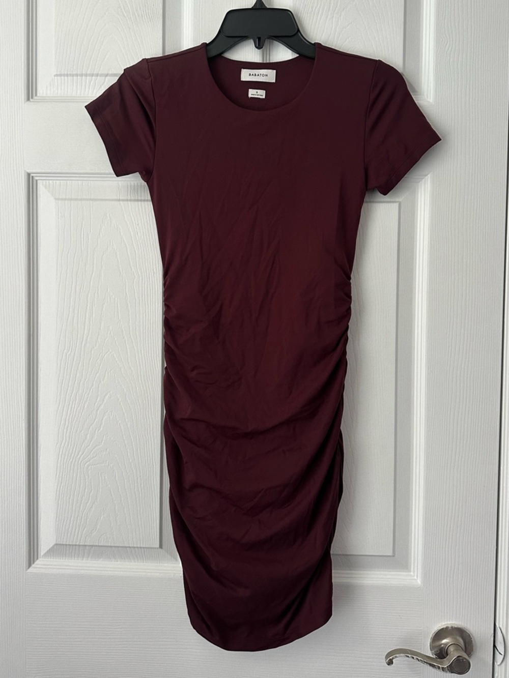 Aritzia Babaton Sz S Covet Contour Sleek Ruched Mini Dress in Rich Maroon